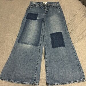 Denim Wide Leg Jeans with Patchwork
